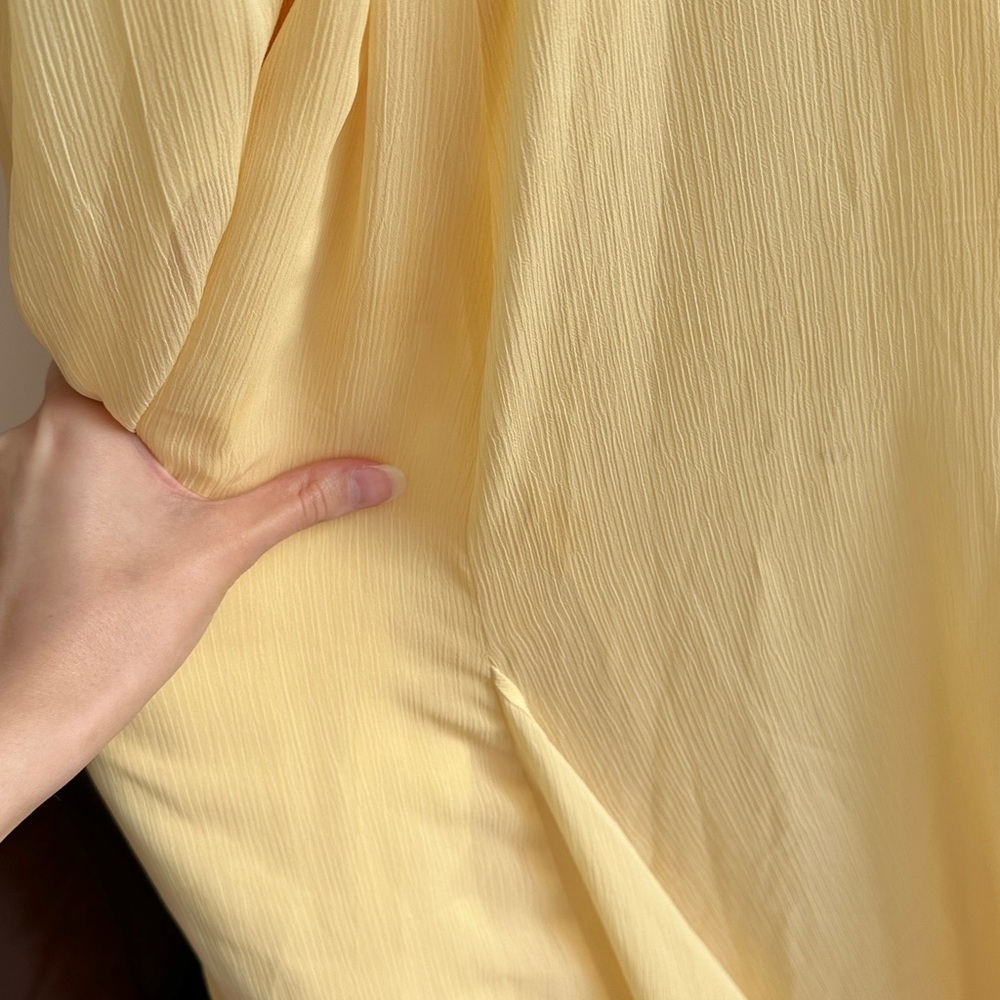 David’s Bridal Strapless Crinkle Chiffon Dress Godets, Style#F14865-ButterYellow - Picture 15 of 16